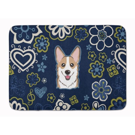 Carolines Treasures Blue Flowers Sable Corgi Machine Washable Memory Foam Mat BB5104RUG